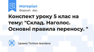 Конспект уроку 5 клас на тему: "Склад. Наголос. Основні правила переносу. "