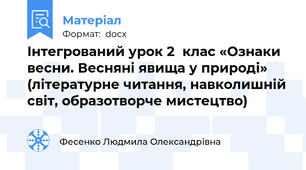 Інтегрований урок 2  клас «Ознаки весни. Весняні явища у природі»  (літературне читання, навколишній світ, образотворче мистецтво)