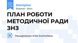 ПЛАН РОБОТИ МЕТОДИЧНОЇ РАДИ  ЗНЗ
