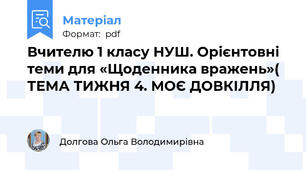 Вчителю 1 класу НУШ. Орієнтовні теми для «Щоденника вражень»( ТЕМА ТИЖНЯ 4. МОЄ ДОВКІЛЛЯ)