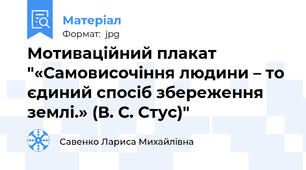 Мотиваційний плакат "«Самовисочіння людини – то єдиний спосіб збереження землі.» (В. С. Стус)"