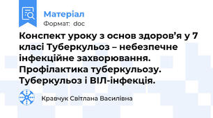 Конспект уроку з основ здоров’я у 7 класі Туберкульоз – небезпечне інфекційне захворювання. Профілактика туберкульозу. Туберкульоз і ВІЛ-інфекція.