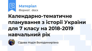 Календарно-тематичне планування з історії України для 7 класу на 2018-2019 навчальний рік