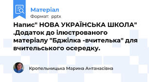 Напис" НОВА УКРАЇНСЬКА ШКОЛА" .Додаток до ілюстрованого матеріалу "Бджілка -вчителька" для вчительського осередку.