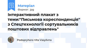 Інтерактивний плакат з теми:"Письмова кореспонденція" з Спецтехнології сортувальників поштових відправлень"