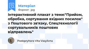 Інтерактивний плакат з теми:"Прийом, обробка, сортування вхідних посилок" з Поштового зв'язку, Спецтехнології сортувальників поштових відправлень"