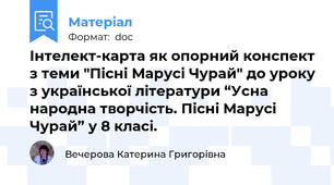 Інтелект-карта як опорний конспект з теми "Пісні Марусі Чурай" до уроку з української літератури “Усна народна творчість. Пісні Марусі Чурай” у 8 класі.