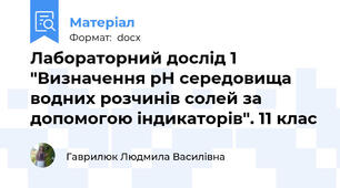 Лабораторний дослід 1 "Визначення рН середовища водних розчинів солей за допомогою індикаторів". 11 клас
