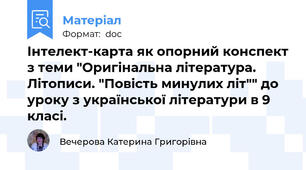 Інтелект-карта як опорний конспект з теми "Оригінальна література. Літописи. "Повість минулих літ"" до уроку з української літератури в 9 класі.