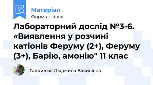 Лабораторний дослід №3-6. «Виявлення у розчині катіонів Феруму (2+), Феруму (3+), Барію, амонію" 11 клас
