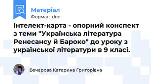 Інтелект-карта - опорний конспект з теми "Українська література Ренесансу й Бароко" до уроку з української літератури в 9 класі.