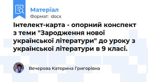 Інтелект-карта - опорний конспект з теми "Зародження нової української літератури" до уроку з української літератури в 9 класі.