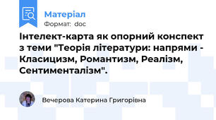 Інтелект-карта як опорний конспект з теми "Теорія літератури: напрями - Класицизм, Романтизм, Реалізм, Сентименталізм".