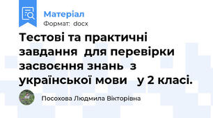 Тестові та практичні   завдання  для перевірки засвоєння знань  з української мови   у 2 класі.