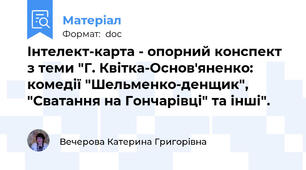 Інтелект-карта - опорний конспект з теми "Г. Квітка-Основ'яненко: комедії "Шельменко-денщик", "Сватання на Гончарівці" та інші".