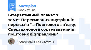 Інтерактивний плакат з теми:"Пересилання внутрішніх  переказів " з Поштового зв'язку, Спецтехнології сортувальників поштових відправлень"