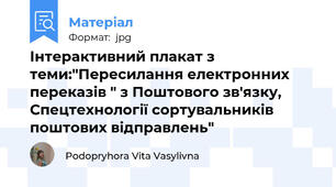 Інтерактивний плакат з теми:"Пересилання електронних переказів " з Поштового зв'язку, Спецтехнології сортувальників поштових відправлень"