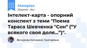 Інтелект-карта - опорний конспект з теми "Поема Тараса Шевченка "Сон" (“У всякого своя доля...”)".