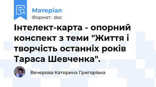 Інтелект-карта - опорний конспект з теми "Життя і творчість останніх років Тараса Шевченка".