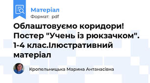 Облаштовуємо коридори! Постер "Учень із рюкзачком". 1-4 клас.Ілюстративний матеріал