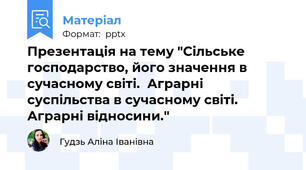 Презентація на тему "Сільське господарство, його значення в сучасному світі.  Аграрні суспільства в сучасному світі. Аграрні відносини."