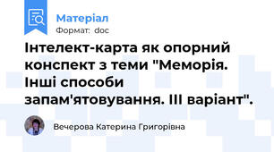 Інтелект-карта як опорний конспект з теми "Меморія. Інші способи запам'ятовування. ІІІ варіант".