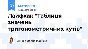 Лайфхак "Таблиця значень тригонометричних кутів"