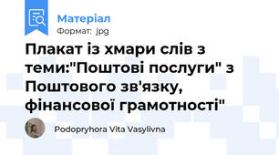 Плакат із хмари слів з теми:"Поштові послуги" з Поштового зв'язку, фінансової грамотності"