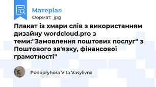 Плакат із хмари слів з використанням дизайну wordcloud.pro з теми:"Замовлення поштових послуг" з Поштового зв'язку, фінансової грамотності"
