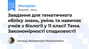 Завдання для тематичного обліку знань, умінь та навичок учнів з біології у 11 класі! Тема. Закономірності спадковості!