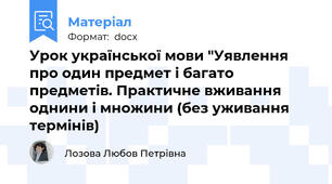 Урок української мови "Уявлення про один предмет і багато предметів. Практичне вживання однини і множини (без уживання термінів)