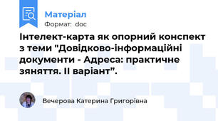 Інтелект-карта як опорний конспект з теми "Довідково-інформаційні документи - Адреса: практичне зяняття. ІІ варіант”.