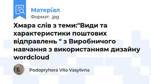 Хмара слів з теми:"Види та характеристики поштових відправлень " з Виробничого навчання з використанням дизайну wordcloud