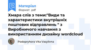 Хмара слів з теми:"Види та характеристики внутрішніх поштових відправлень " з Виробничого навчання з використанням дизайну wordcloud