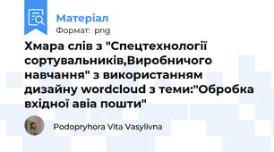 Хмара слів з "Спецтехнології сортувальників,Виробничого навчання" з використанням дизайну wordcloud з теми:"Обробка вхідної авіа пошти"
