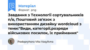 Завдання з Технології сортувальників п/в, Поштовий зв'язок з використанням дизайну wordcloud з теми:"Види, категорії,розряди військових посилок, їх приймання"