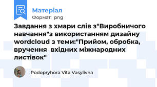 Завдання з хмари слів з"Виробничого навчання"з використанням дизайну wordcloud з теми:"Прийом, обробка, вручення  вхідних міжнародних листівок"