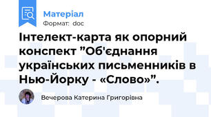 Інтелект-карта як опорний конспект ”Об'єднання українських письменників в Нью-Йорку - «Слово»”.