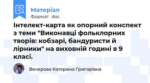 Інтелект-карта як опорний конспект з теми "Виконавці фольклорних творів: кобзарі, бандуристи й лірники" на виховній годині в 9 класі.