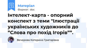 Інтелект-карта - опорний конспект з теми "Ілюстрації українських художників до ”Слова про похід Ігорів””.