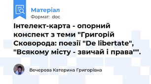 Інтелект-карта - опорний конспект з теми "Григорій Сковорода: поезії "De libertate", "Всякому місту - звичай і права"".