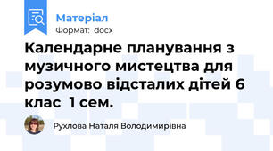 Календарне планування з музичного мистецтва для розумово відсталих дітей 6 клас  1 сем.