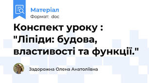 Конспект уроку : "Ліпіди: будова, властивості та функції."