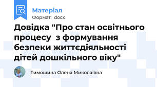 Довідка "Про стан освітнього процесу  з формування безпеки життєдіяльності дітей дошкільного віку"