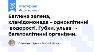 Евглена зелена, хламідомонада – одноклітинні  водорості. Губки, ульва   - багатоклітинні організми.