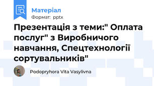 Презентація з теми:" Оплата послуг" з Виробничого навчання, Спецтехнології сортувальників"