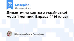 Дидактична картка з української мови "Іменник. Вправа 4" (6 клас)