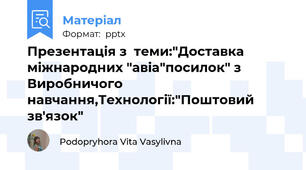 Презентація з  теми:"Доставка міжнародних "авіа"посилок" з Виробничого навчання,Технології:"Поштовий зв'язок"