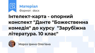 Інтелект-карта - опорний конспект "Данте "Божественна комедія" до курсу  "Зарубіжна література. 10 клас"