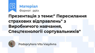 Презентація з теми:" Пересилання страхових відправлень" з Виробничого навчання, Спецтехнології сортувальників"